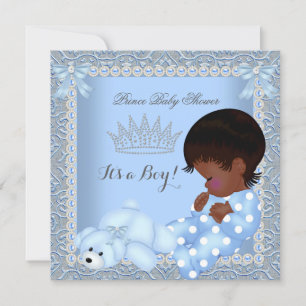 Kleiner Prinz Baby Shower Junge Blau Pearl Damast  Einladung