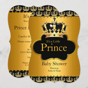 Kleiner Prinz Baby Shower Junge Krone Schwarz Gold Einladung