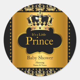 Kleiner Prinz Baby Shower Junge Krone Schwarz Gold Runder Aufkleber