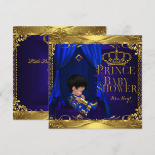 Kleiner Prinz Baby Shower Junge Regal Blau Krone 5 Einladung
