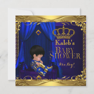 Kleiner Prinz Baby Shower Junge Regent Blau Krone Einladung