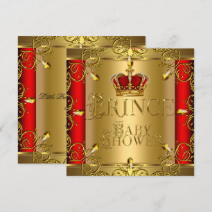 Kleiner Prinz Baby Shower Junge Rot Gold Krone Einladung