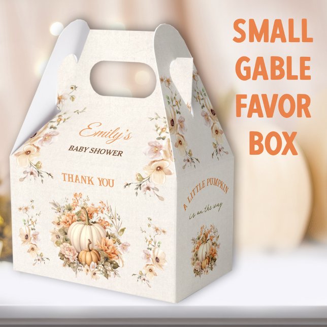 Kleiner Pumpkin auf dem Weg Babydusche Kleines Gab Geschenkschachtel (Little Pumpkin Small Gable Favor Boxes - You can choose from 3 sizes of these gable favor boxes)