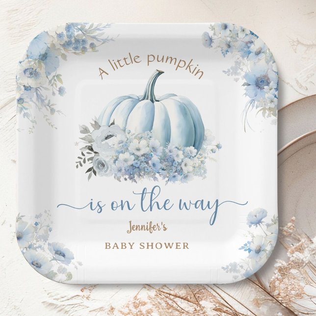 Kleiner Pumpkin auf dem Weg Blue Boy Baby Dusche Pappteller (Von Creator hochgeladen)
