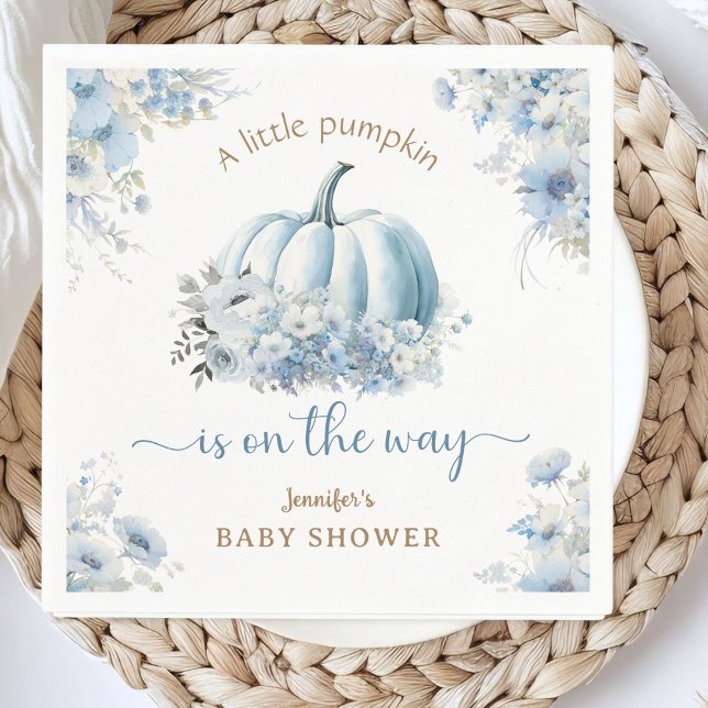 Kleiner Pumpkin auf dem Weg Blue Boy Baby Dusche Serviette (Von Creator hochgeladen)