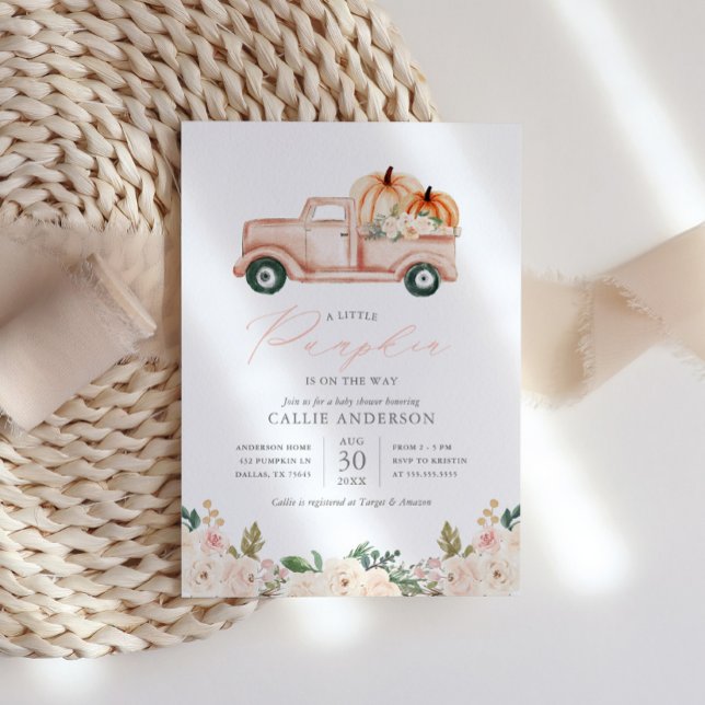 Kleiner Pumpkin auf dem Weg Floral Girl Babydusche Einladung (Von Creator hochgeladen)