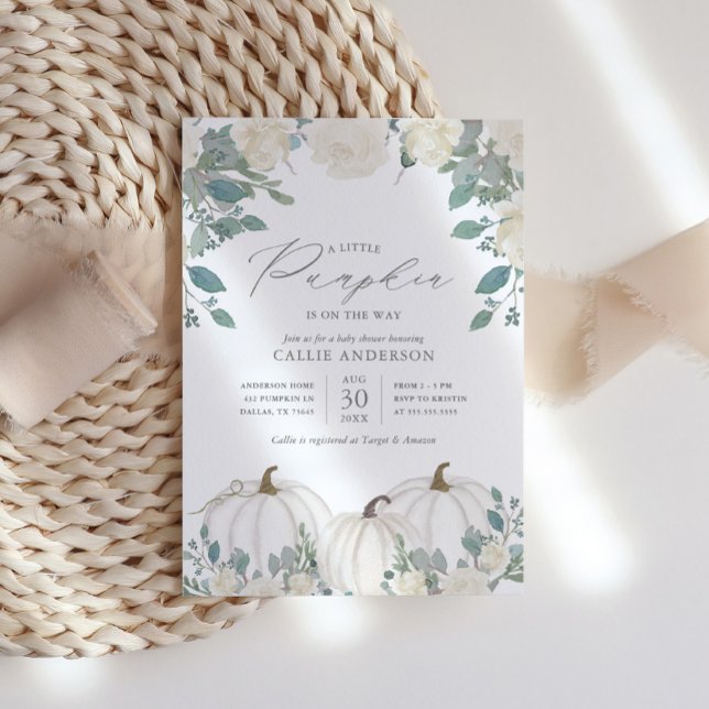 Kleiner Pumpkin auf dem Weg Floral Girl Babydusche Einladung (Von Creator hochgeladen)