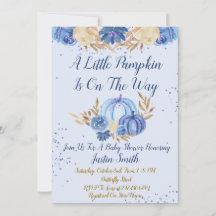 Kleiner Pumpkin ist auf dem Weg Blue Baby Dusche