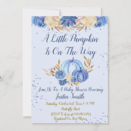 Kleiner Pumpkin ist auf dem Weg Blue Baby Dusche Einladung