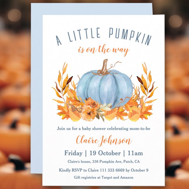 Kleiner Pumpkin ist auf dem Weg Blue Boy Baby Dusc Einladung (Little Pumpkin Is On The Way Blue Boy Baby Shower Invitation)