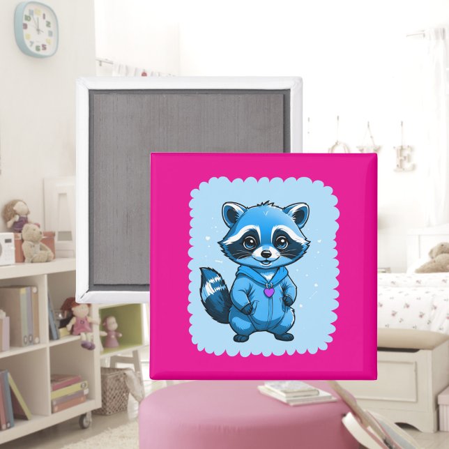 Kleiner Raccoon in blauem Magnet (Von Creator hochgeladen)