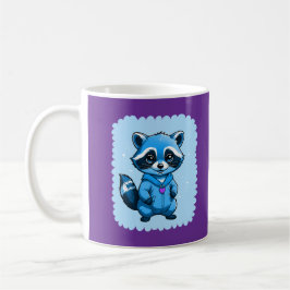 Kleiner Raccoon in blauer Tasse
