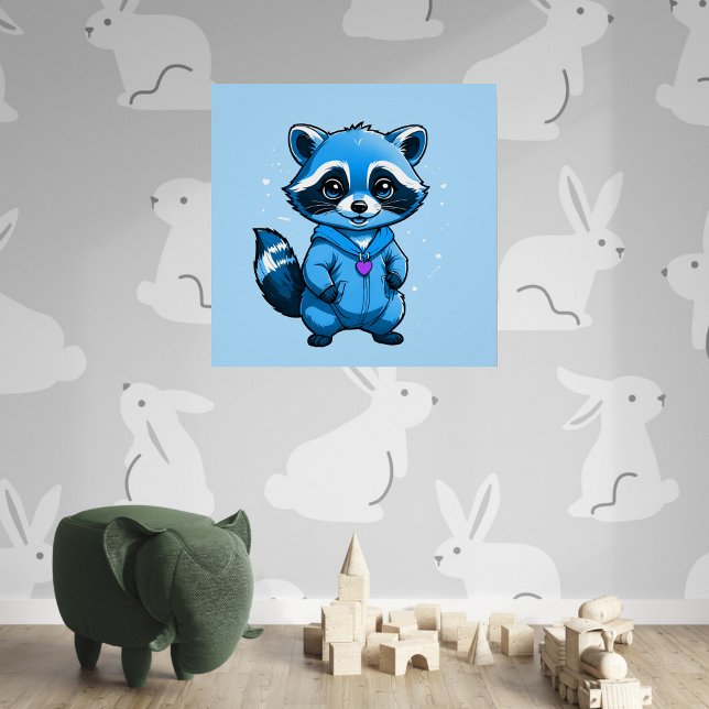 Kleiner Raccoon in blaues, glänzendes Poster (Von Creator hochgeladen)
