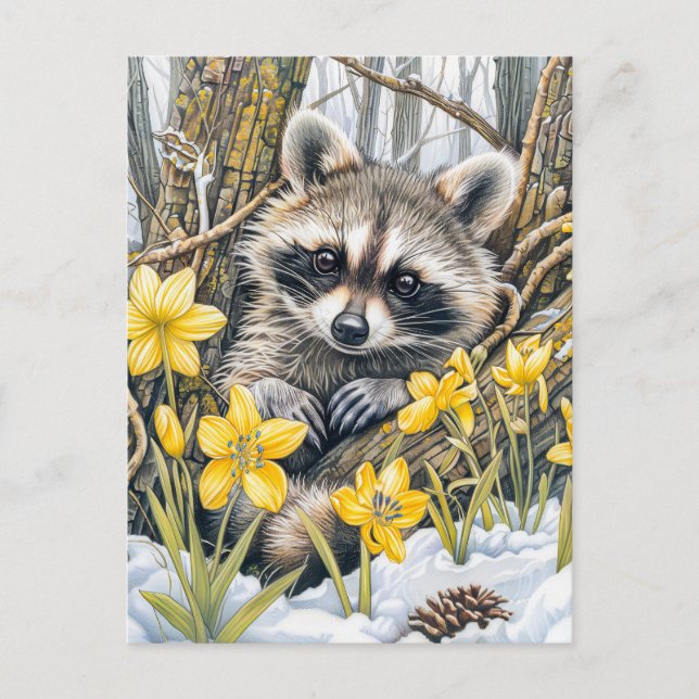 Kleiner Raccoon unter den Frühlingszwiebeln Postkarte (Vorderseite)