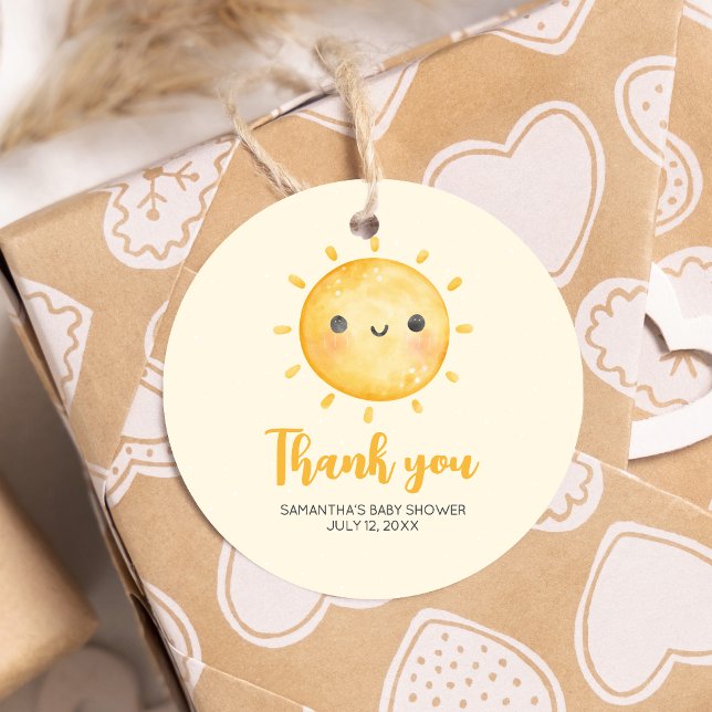 Kleiner Ray der Sonnenschein-Baby-Dusche Geschenkanhänger (Little Ray of Sunshine Boho Baby Shower Round Favor Tags)