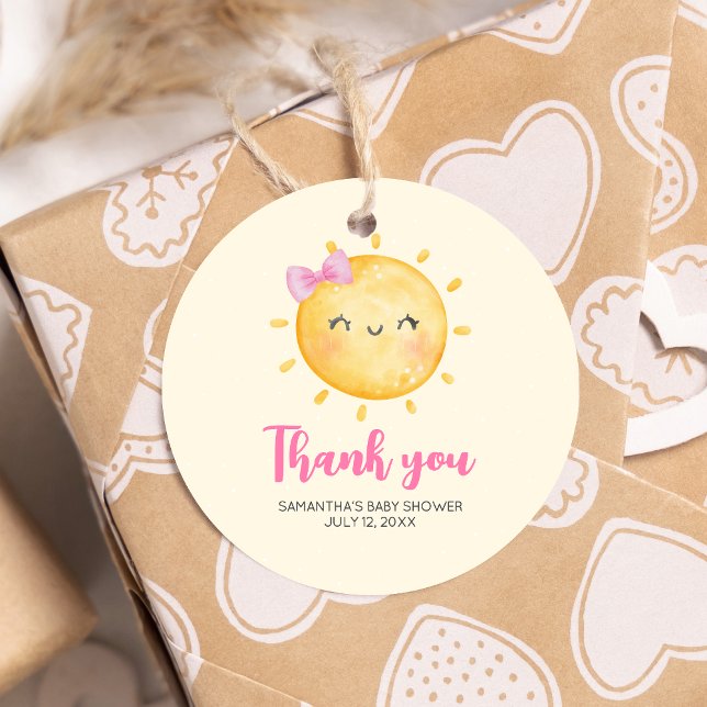 Kleiner Ray der Sonnenschein-Baby-Dusche Runde Geschenkanhänger (Little Ray of Sunshine Boho Baby Shower Round Favor Tags)