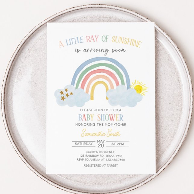Kleiner Ray-out-Regenbogen-Kinderdusche Einladung (Little Ray of Sunshine Baby Shower Invitation)
