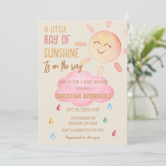 Kleiner Ray von Sonnenschein Boho Sun Babydusche Einladung (Stehend Vorderseite)