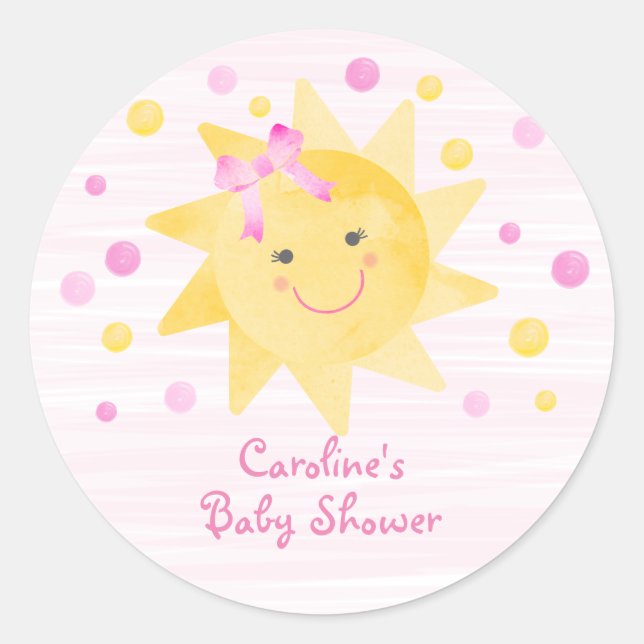 Kleiner Ray von Sunshine Pink Yellow Baby Dusche Runder Aufkleber (Vorderseite)