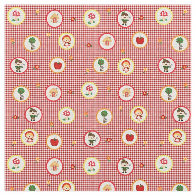 Kleiner Red Riding Hood auf Rot und Weiß Gingham Stoff (Nahaufnahme)