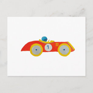 Kleiner Red Roadster Rennwagen Kind 1. Geburtstag Postkarte