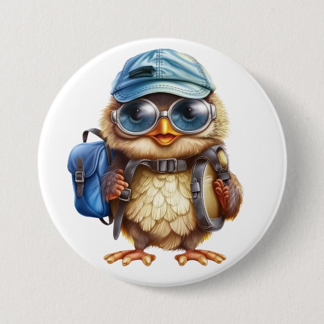 Kleiner Reisender - Kid Owl mit Rucksack Button (Vorderseite)