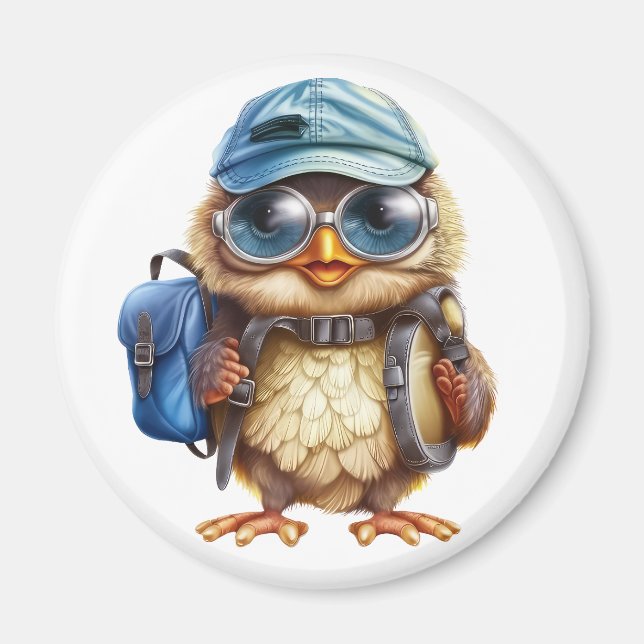 Kleiner Reisender - Kid Owl mit Rucksack Magnet (Vorne)