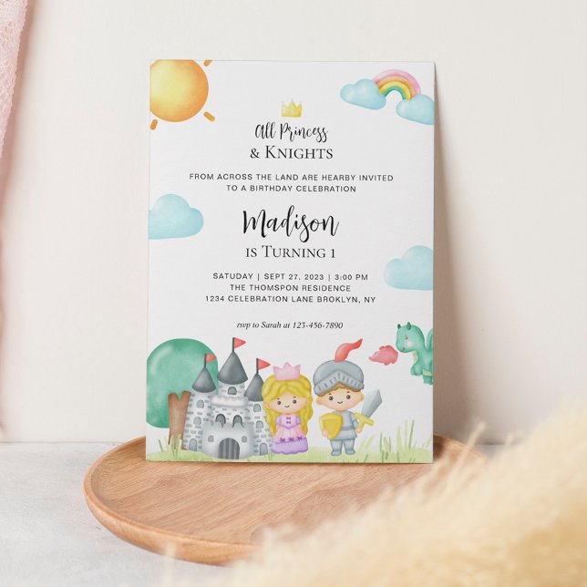 Kleiner Ritter und Burg der Prinzessin Kindergebur Einladung (Von Creator hochgeladen)