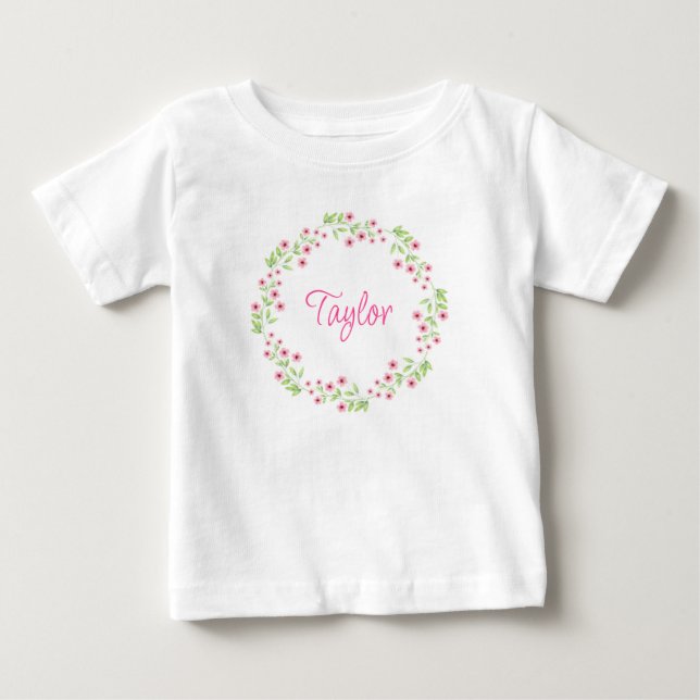Kleiner rosa Blüten Wasserfarbenkrez Baby T-shirt (Vorderseite)