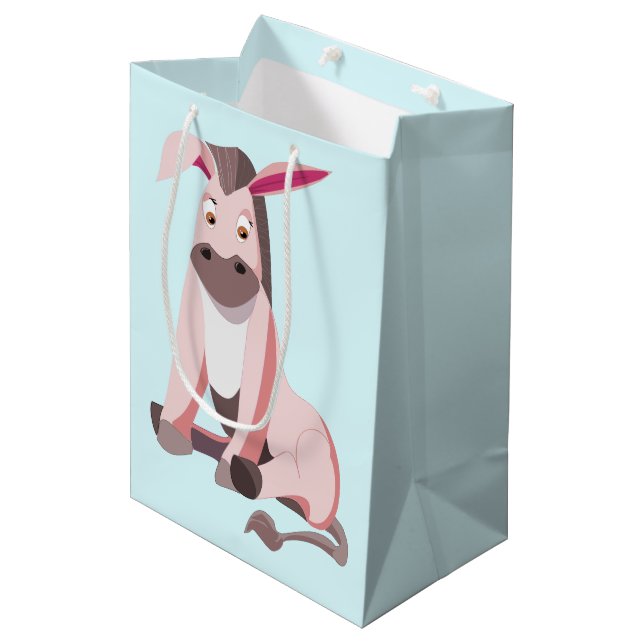 Kleiner rosa Donkey - Farbe hinzufügen / Text Mittlere Geschenktüte (Vorderseite Schrägansicht)