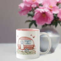 Kleiner rosa Glamper-Camper mit Schmetterlingen