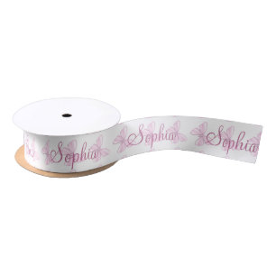 Kleiner rosa Schmetterlings-personalisierter Satin Satinband