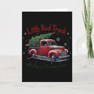 Kleiner roter LKW, der einen Weihnachtsbaum Famili Karte