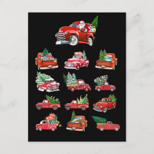 Kleiner roter LKW, der einen Weihnachtsbaum holt Postkarte