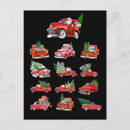 Kleiner roter LKW, der einen Weihnachtsbaum holt Postkarte