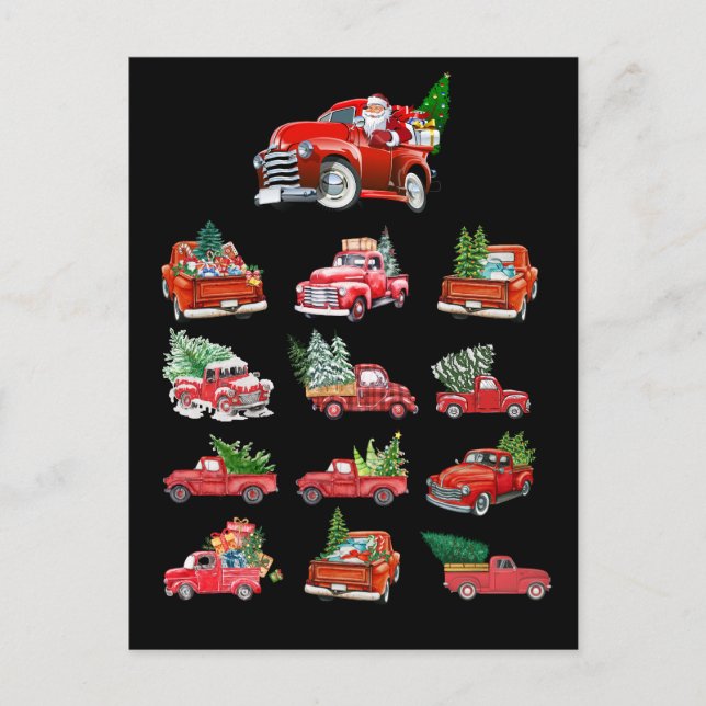 Kleiner roter LKW, der einen Weihnachtsbaum holt Postkarte (Vorderseite)