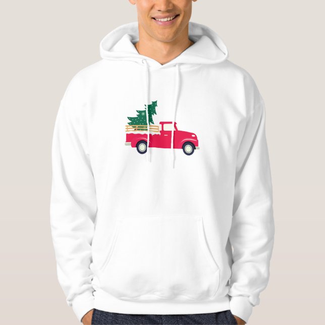 Kleiner roter Lkw, der einen Weihnachtsbaum-Joke h Hoodie (Vorderseite)