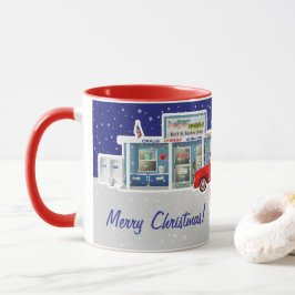 Kleiner roter LKW mit Angelgeschäft Tasse