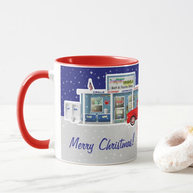 Kleiner roter LKW mit Angelgeschäft Tasse (Mit Donut)