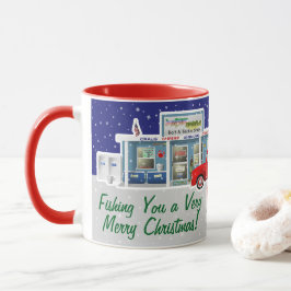 Kleiner roter LKW mit Angelgeschäft Tasse