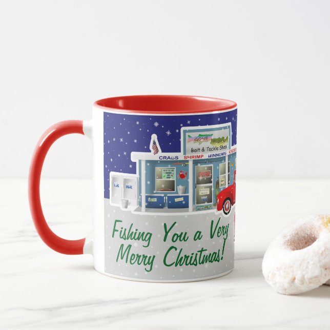 Kleiner roter LKW mit Angelgeschäft Tasse (Mit Donut)