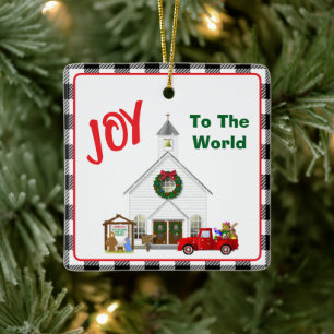 Kleiner roter LKW mit Country Church Keramikornament