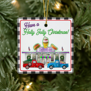 Kleiner roter LKW mit Drive-In Diner Keramikornament
