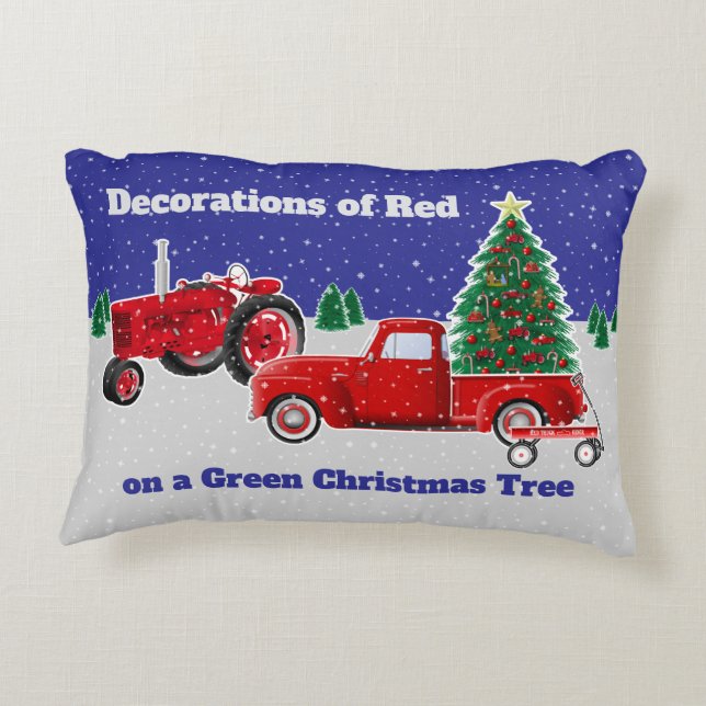 Kleiner roter LKW und Wagen und alter roter Trakto Dekokissen (Rückseite)