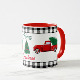 Kleiner roter LKW und Weihnachtsbaum Tasse
