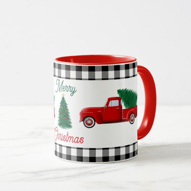 Kleiner roter LKW und Weihnachtsbaum Tasse (VorderseiteRechts)