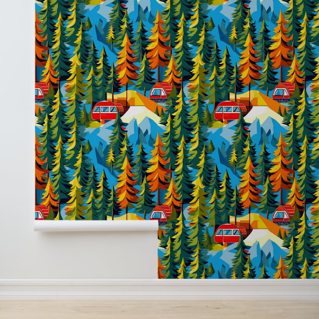 Kleiner Roter V im Wald-Camping Tapete (Anwendung)