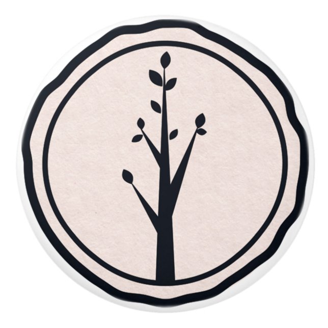 Kleiner rustikaler Baum Natur Minimalistisches Bio Keramikknauf (Vorderseite)