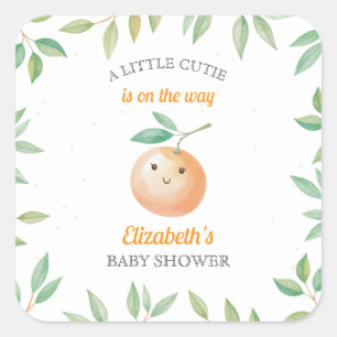 Kleiner Schatz ist auf dem Weg Orange Babyparty Quadratischer Aufkleber