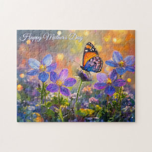 Kleiner Schmetterling auf Wildblumen zum Muttertag Puzzle